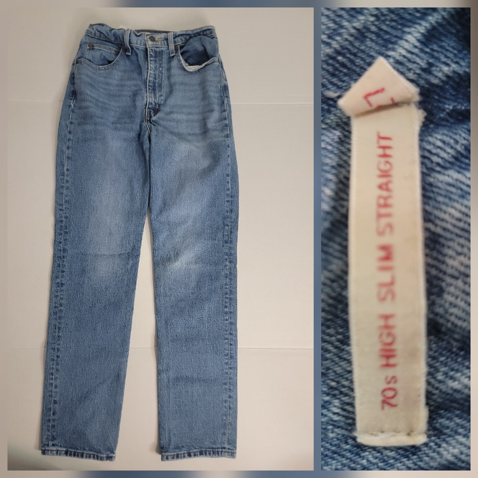 Levis Premium Jeans 27 X30 High Rise 70s Slim Straight Big E Model Of Duty